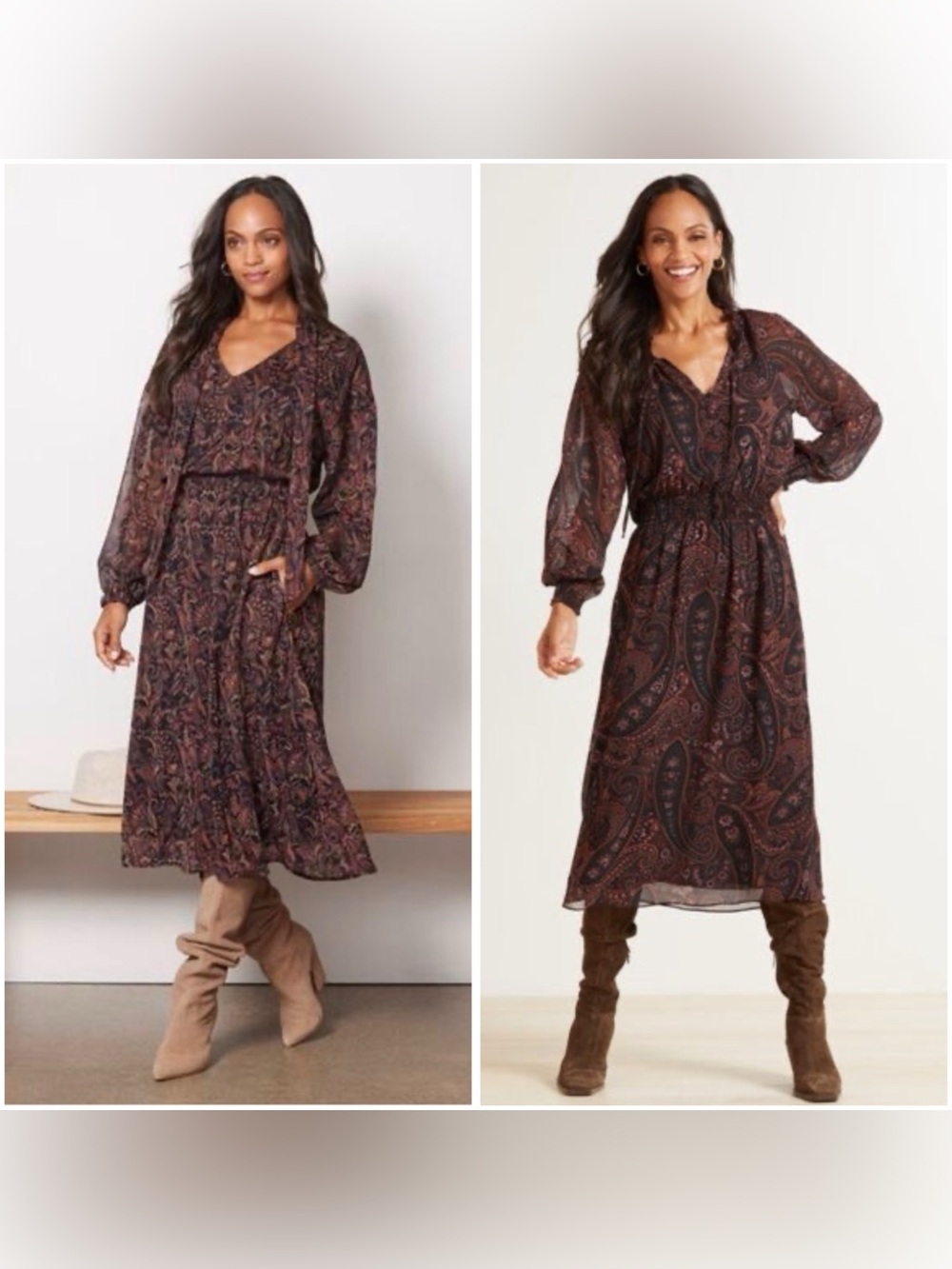 EVEREVE Preppy Feminine Flowy Floral Paisley City-Chic Chiffon Midi Dress Size M